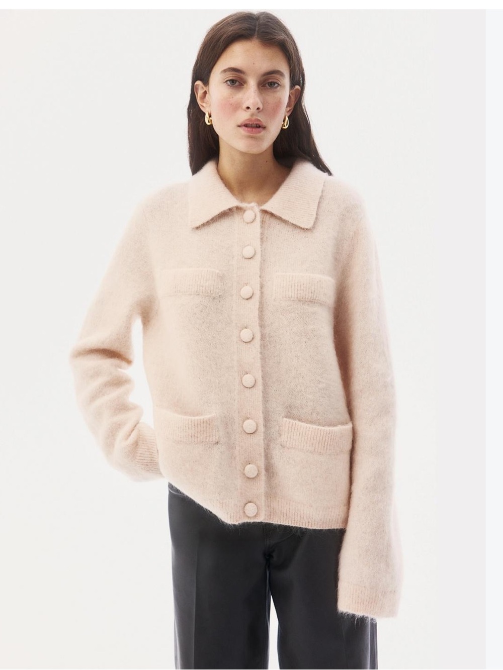 H&M Pale Pink Mohair-Blend Collared Cardigan